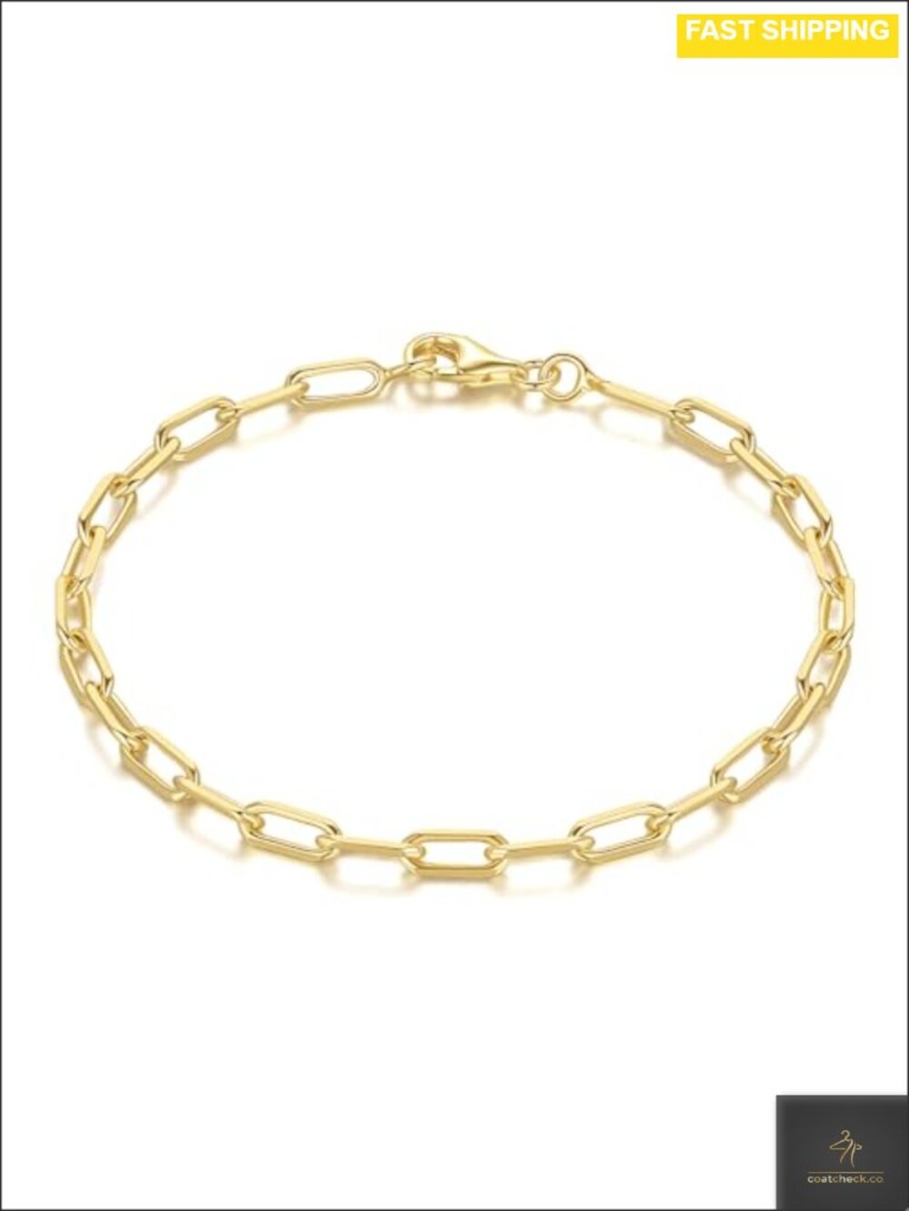 14K Gold Plated Paperclip Link Bracelet for Women Non Tarnish Lobster Clasp